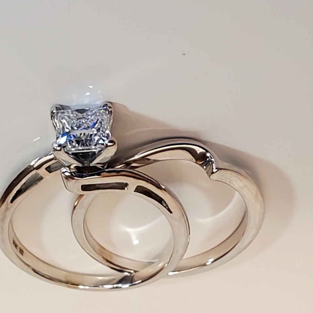 Creified White 14K Gold 1.02 Carat Princess Cut Diamond Engagement Set